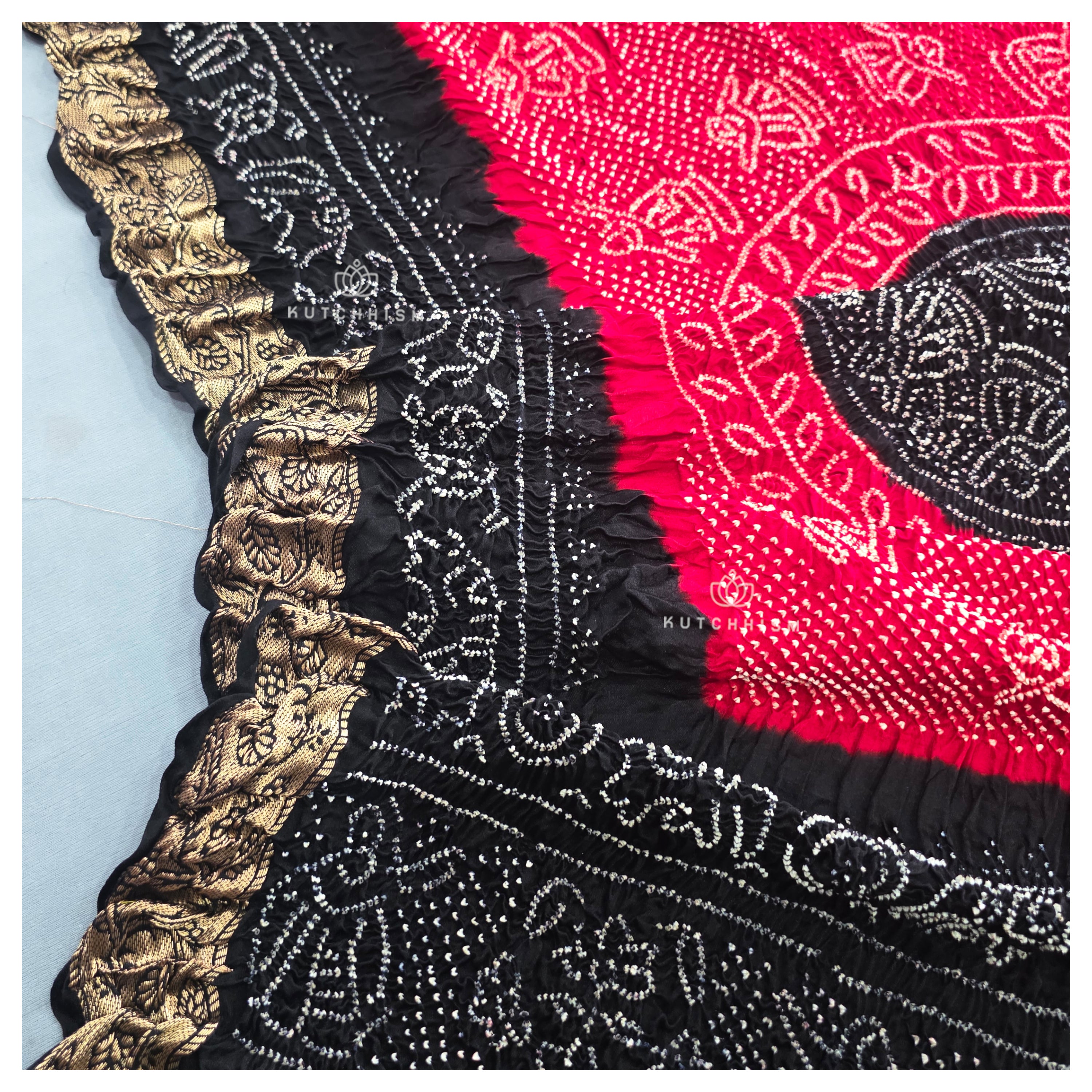 Black Red Bandhani Dupatta