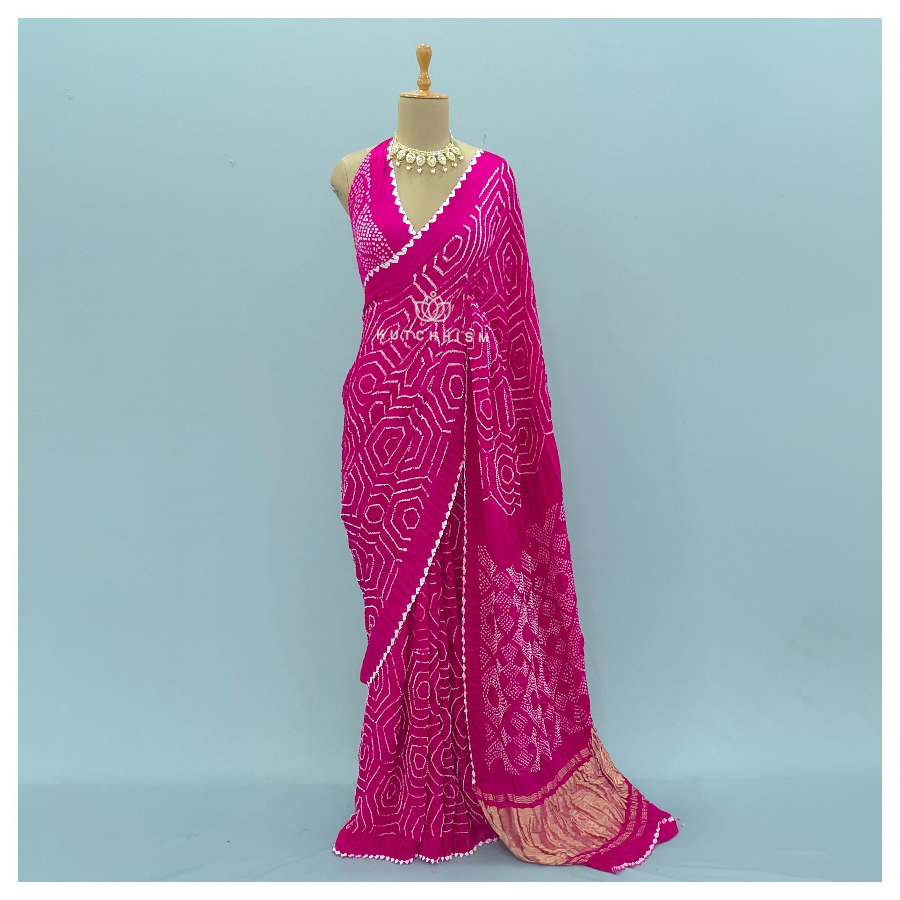 Pink Bandhani saree