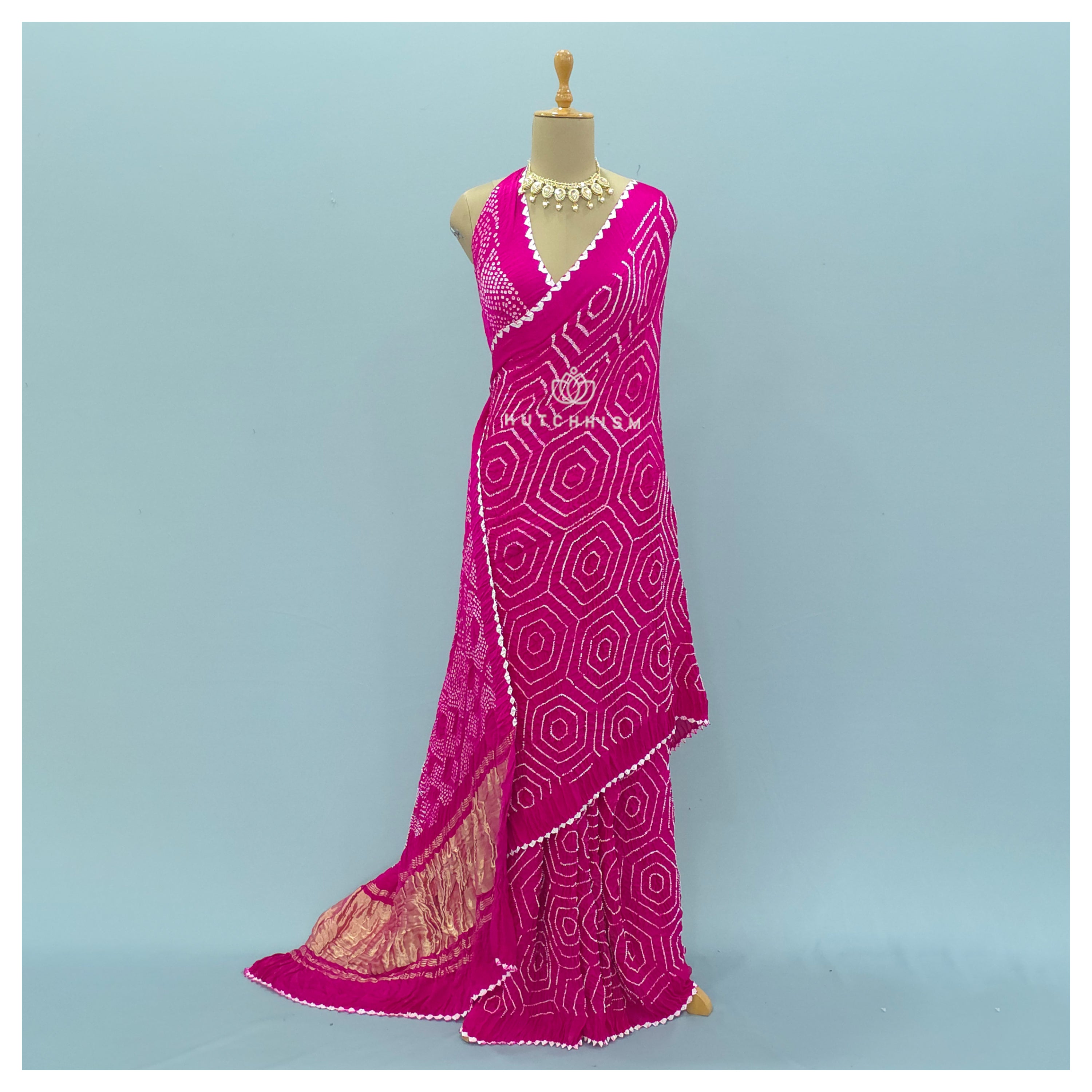 Pink Bandhani saree