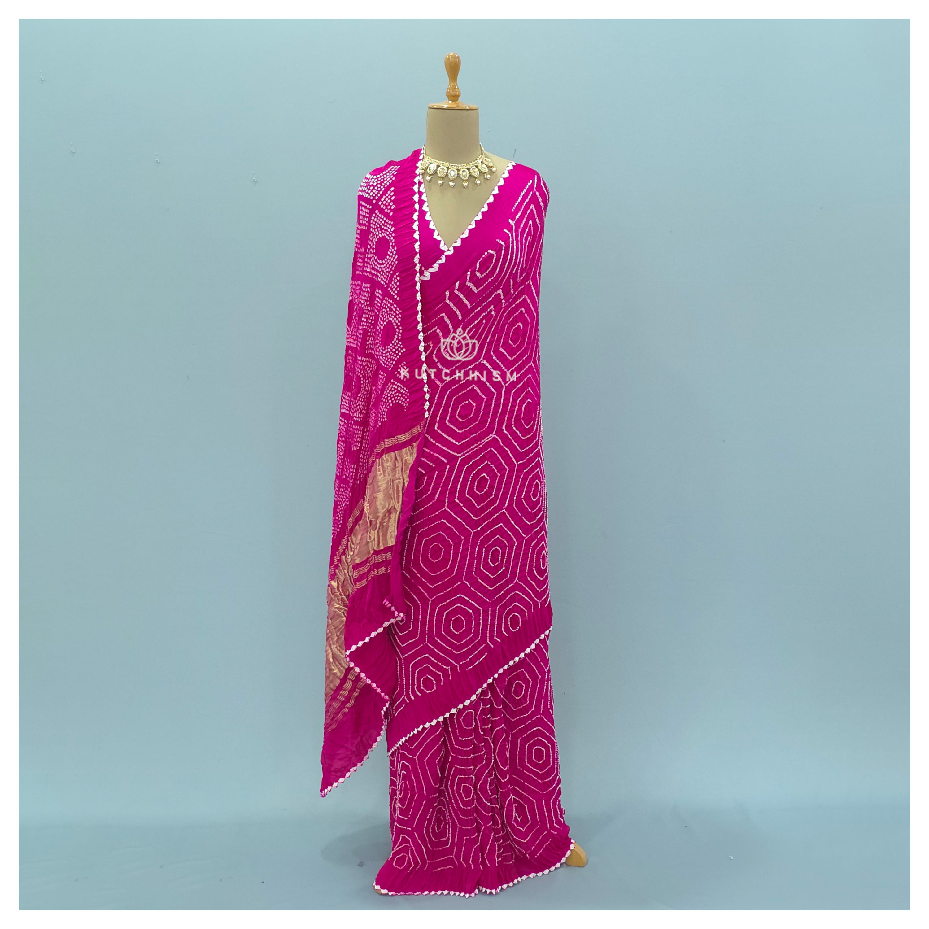 Pink Bandhani saree