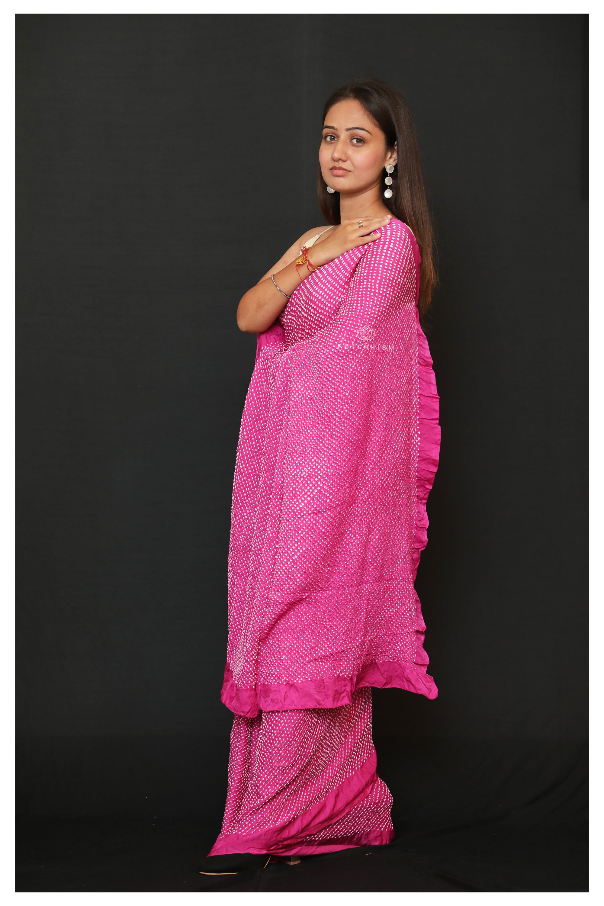 Pink Rai Bandhani Saree