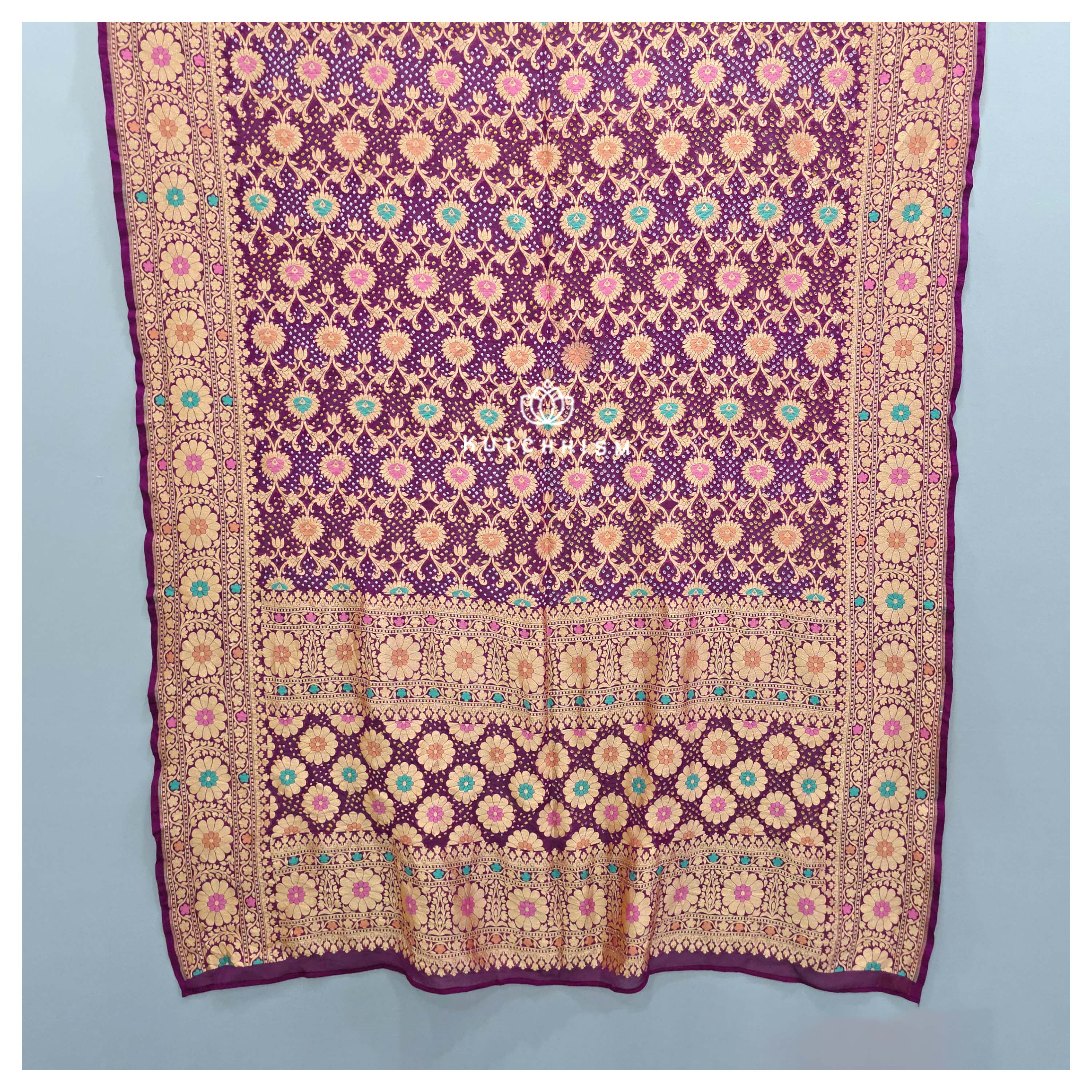Wine Meenakari Bandhani Dupatta
