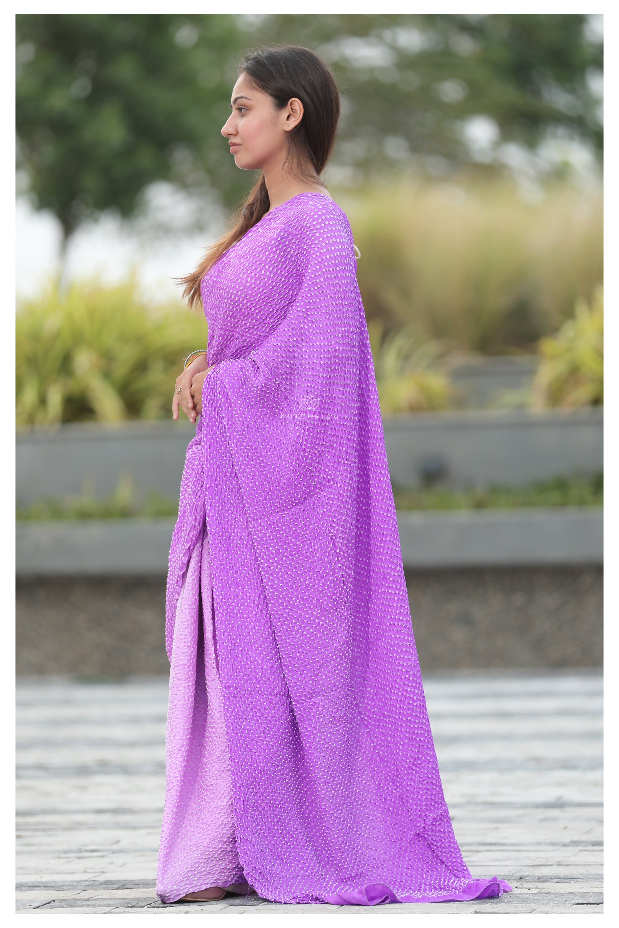 Purple shaded Bandhani saree