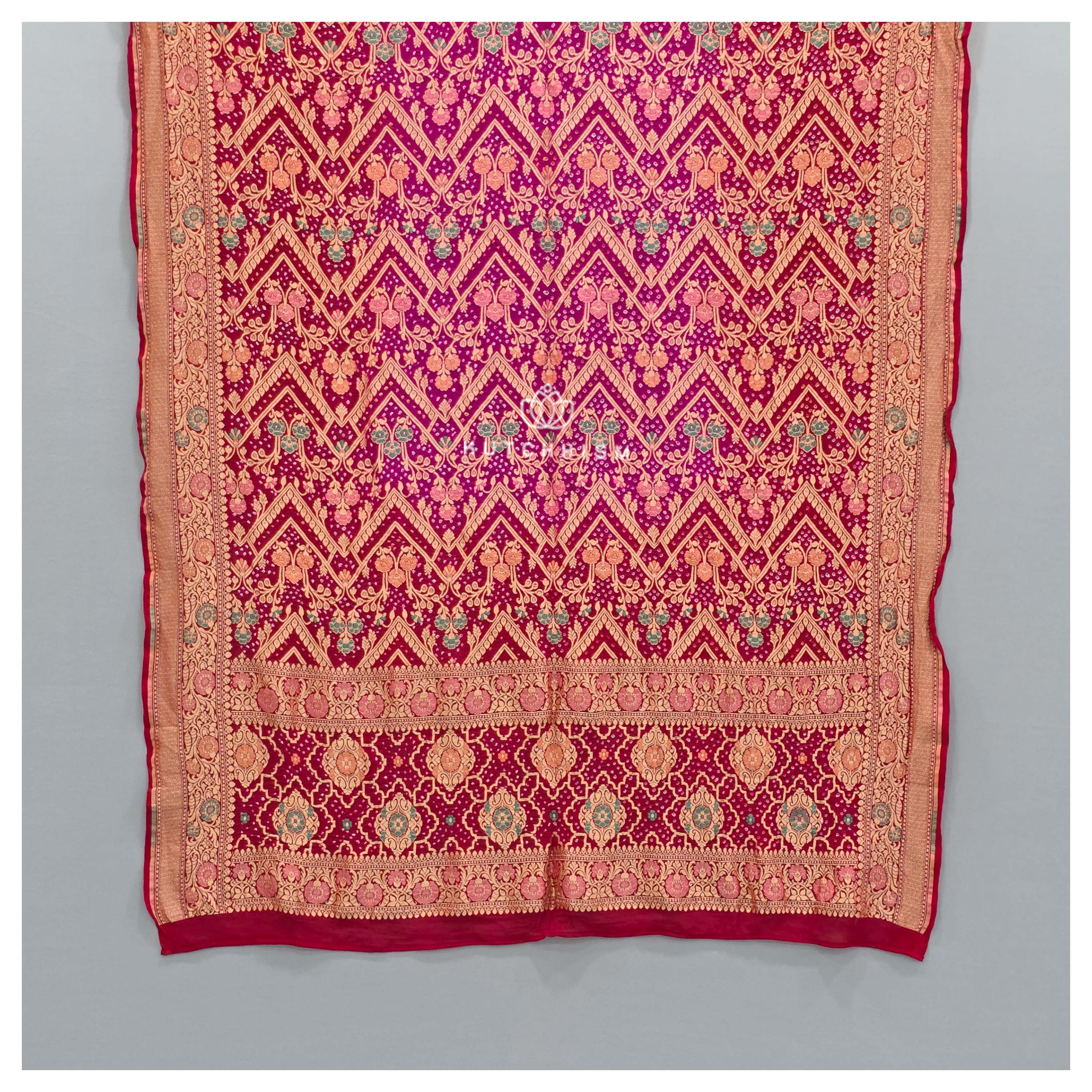 Red Pink Meenakari Bandhani Dupatta