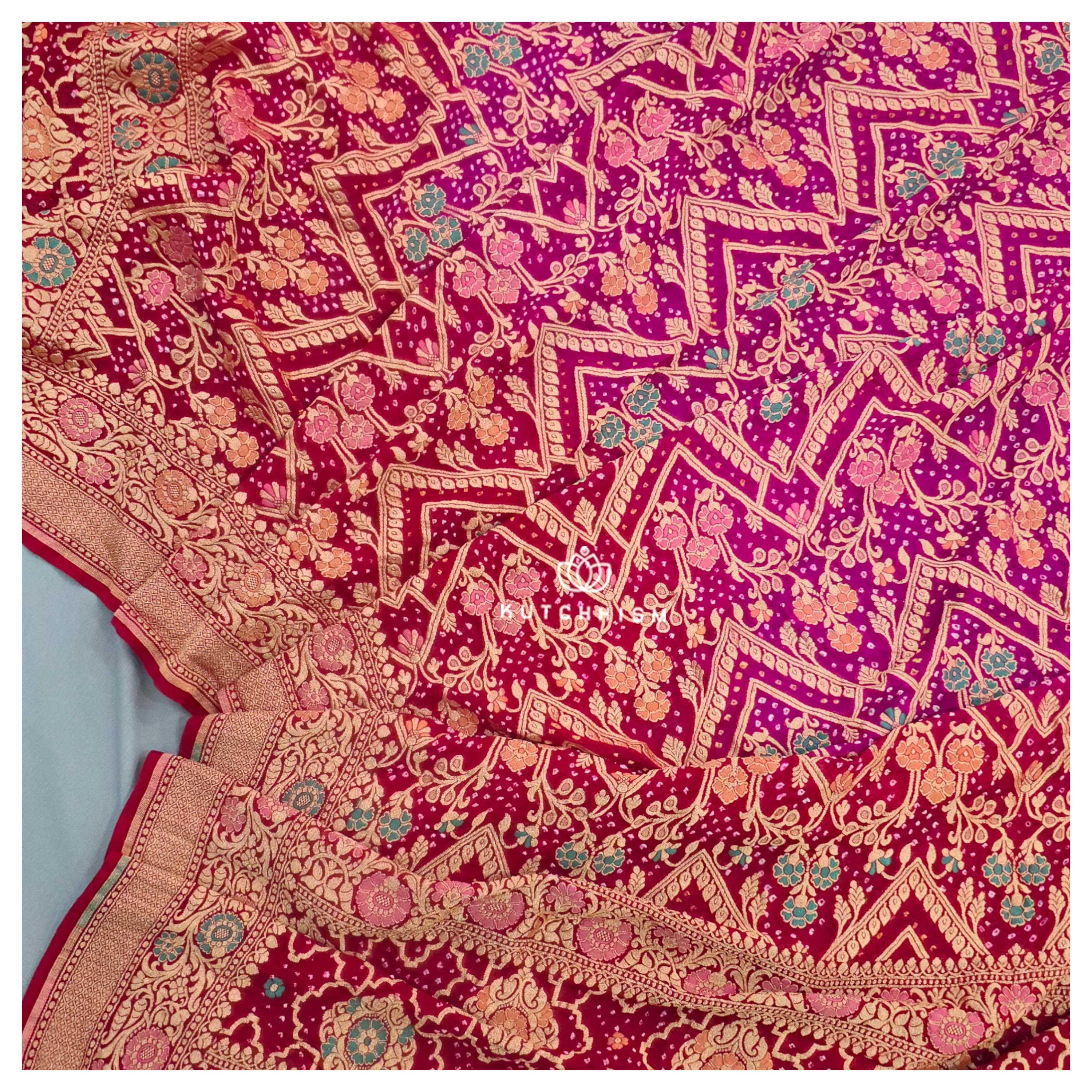 Red Pink Meenakari Bandhani Dupatta