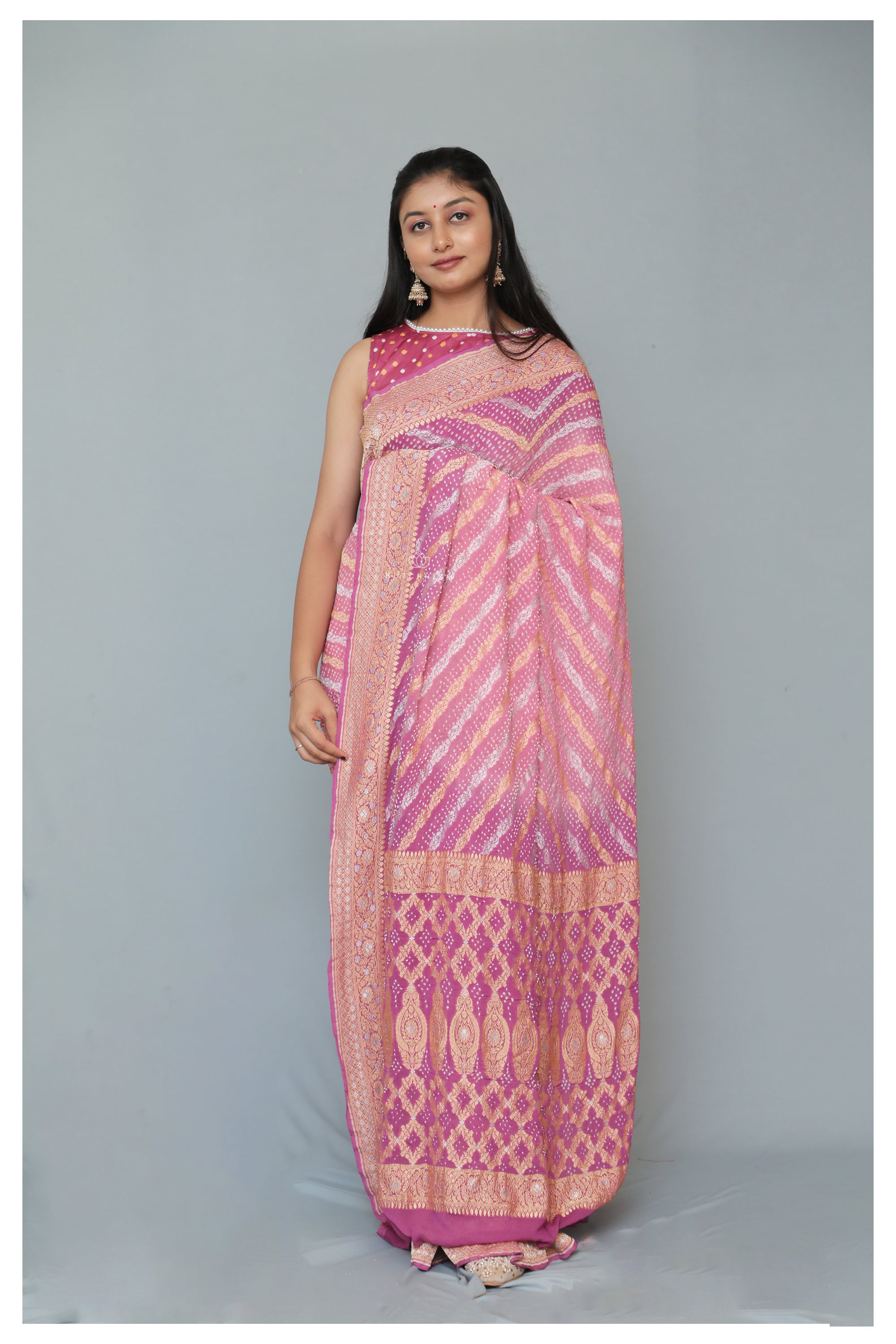 Pink Shaded Banarasi Bandhani Saree