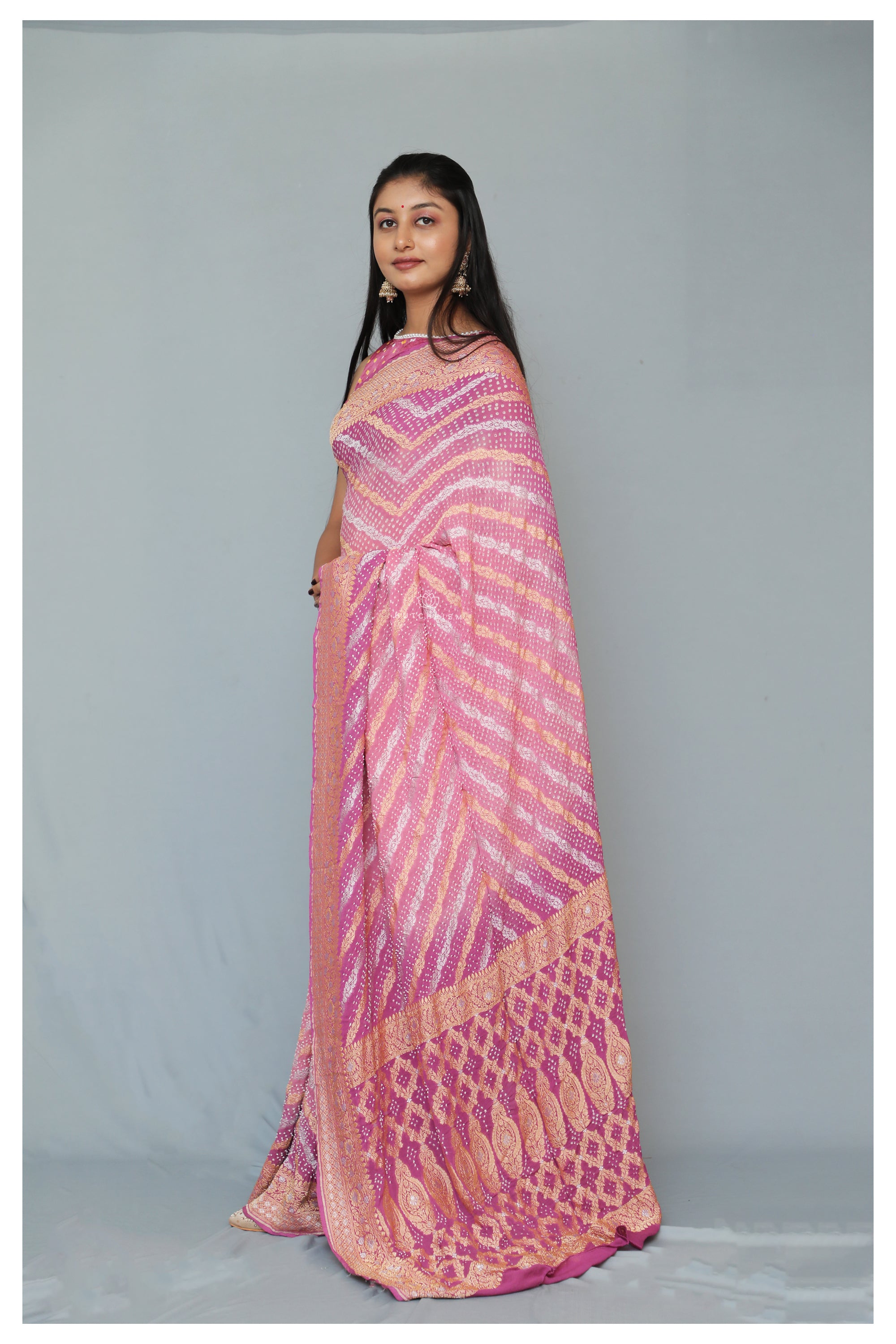 Pink Shaded Banarasi Bandhani Saree