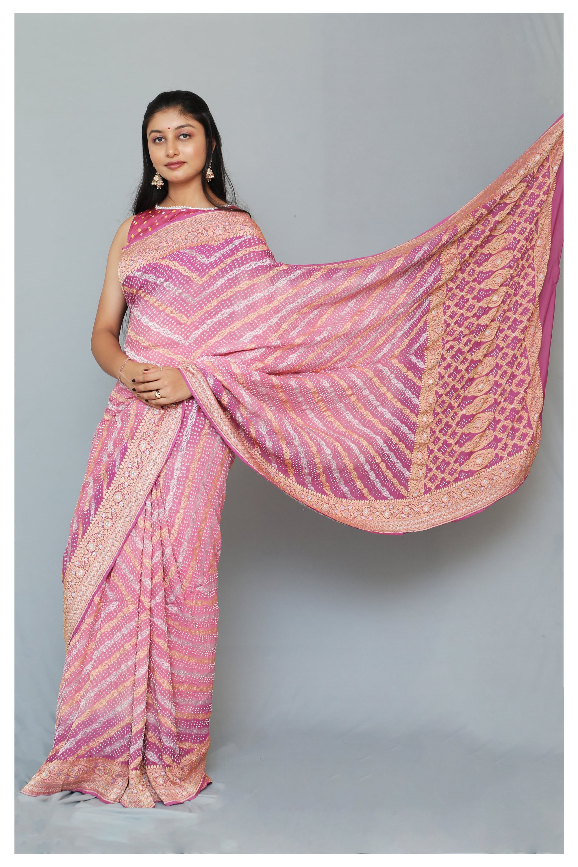 Pink Shaded Banarasi Bandhani Saree