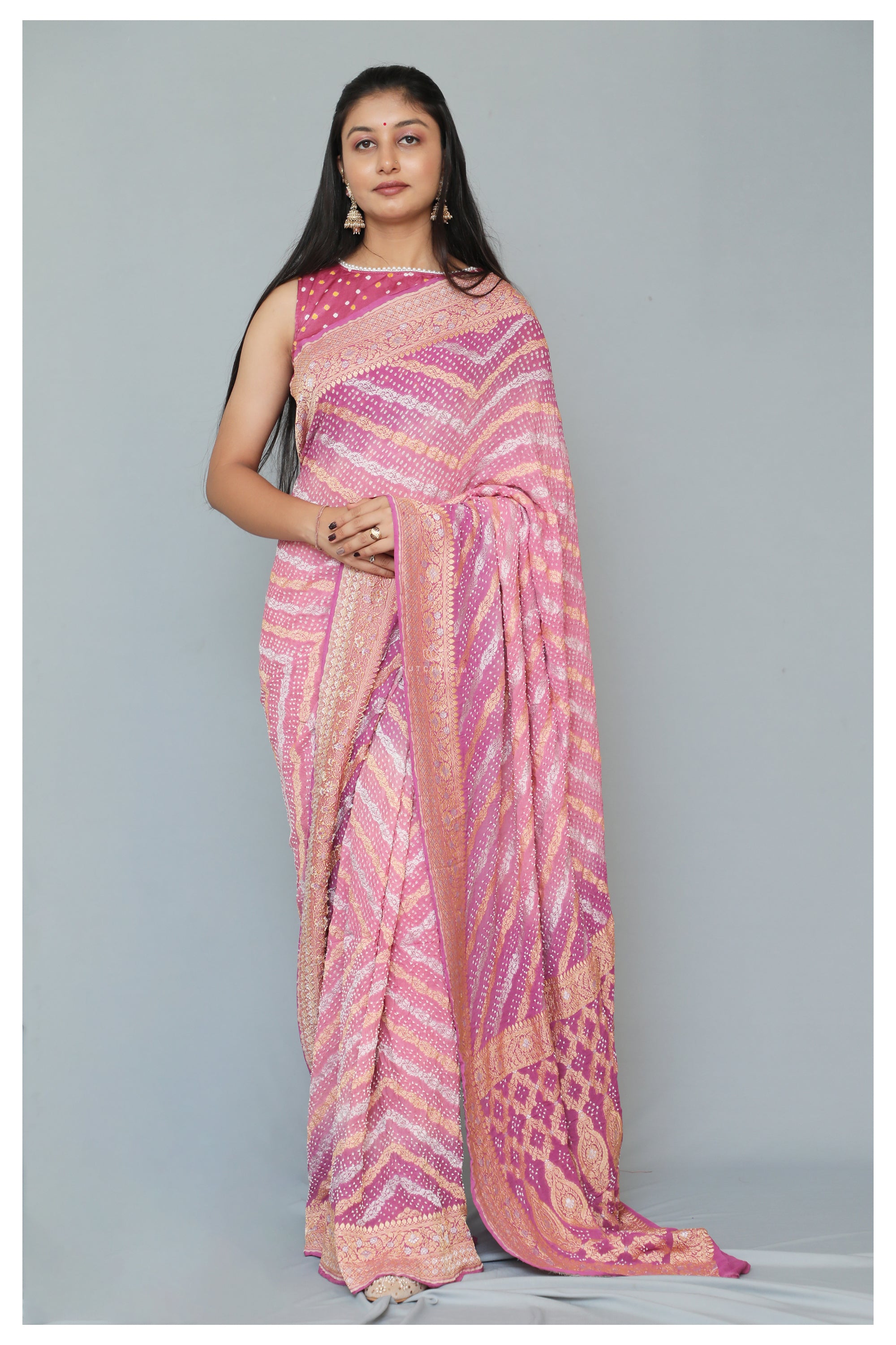 Pink Shaded Banarasi Bandhani Saree