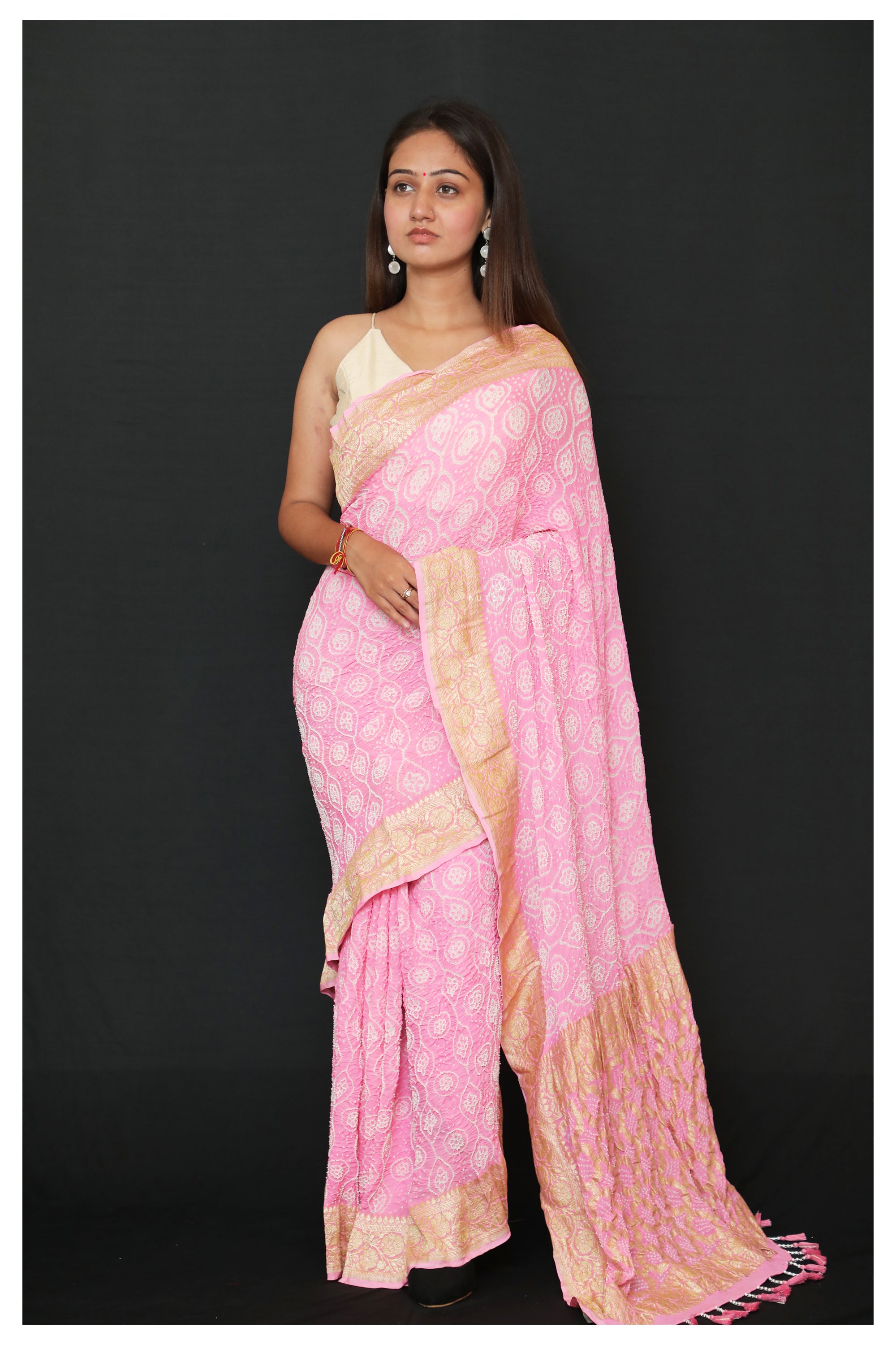 Pink Banarasi Bandhani Saree