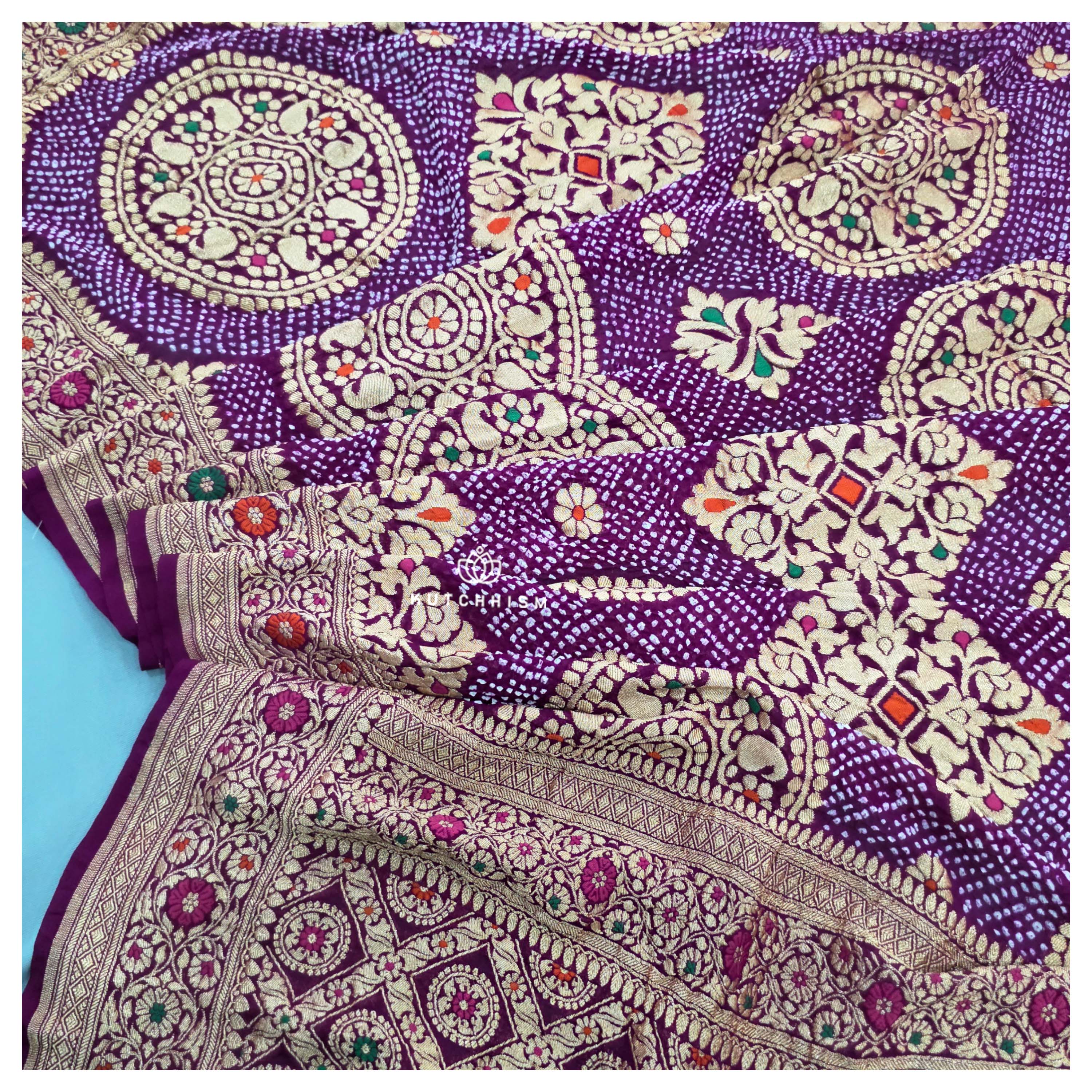 Wine Meenakari Bandhani Dupatta