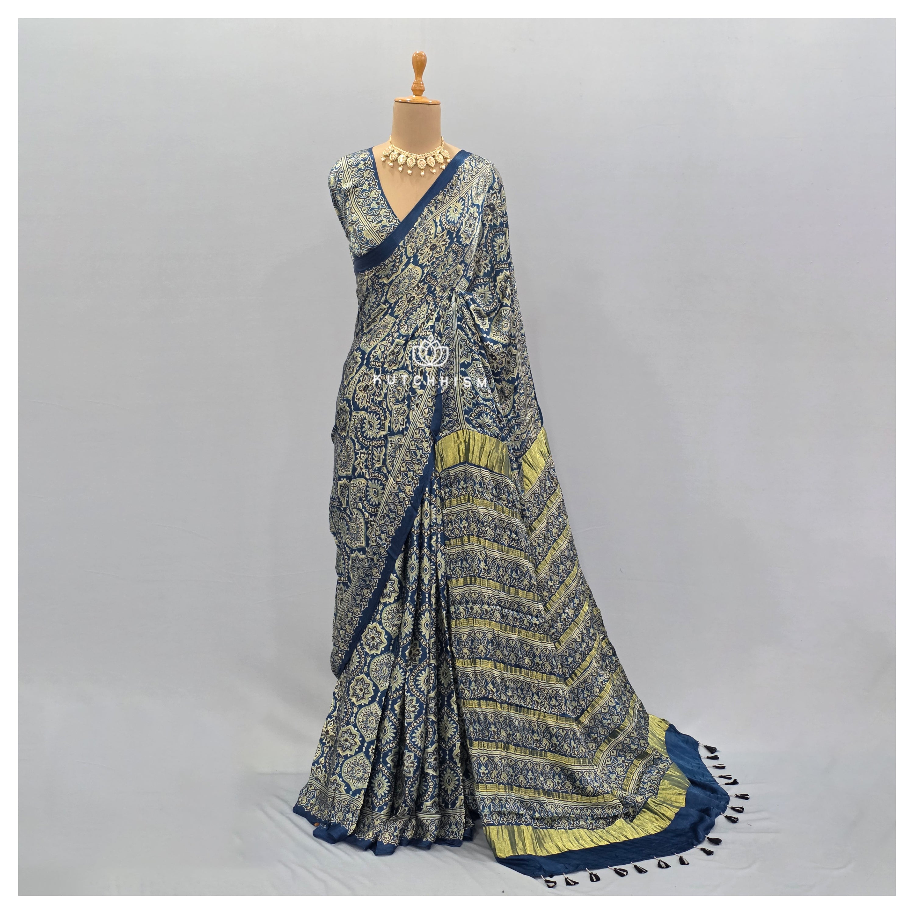 Blue Ajrakh saree