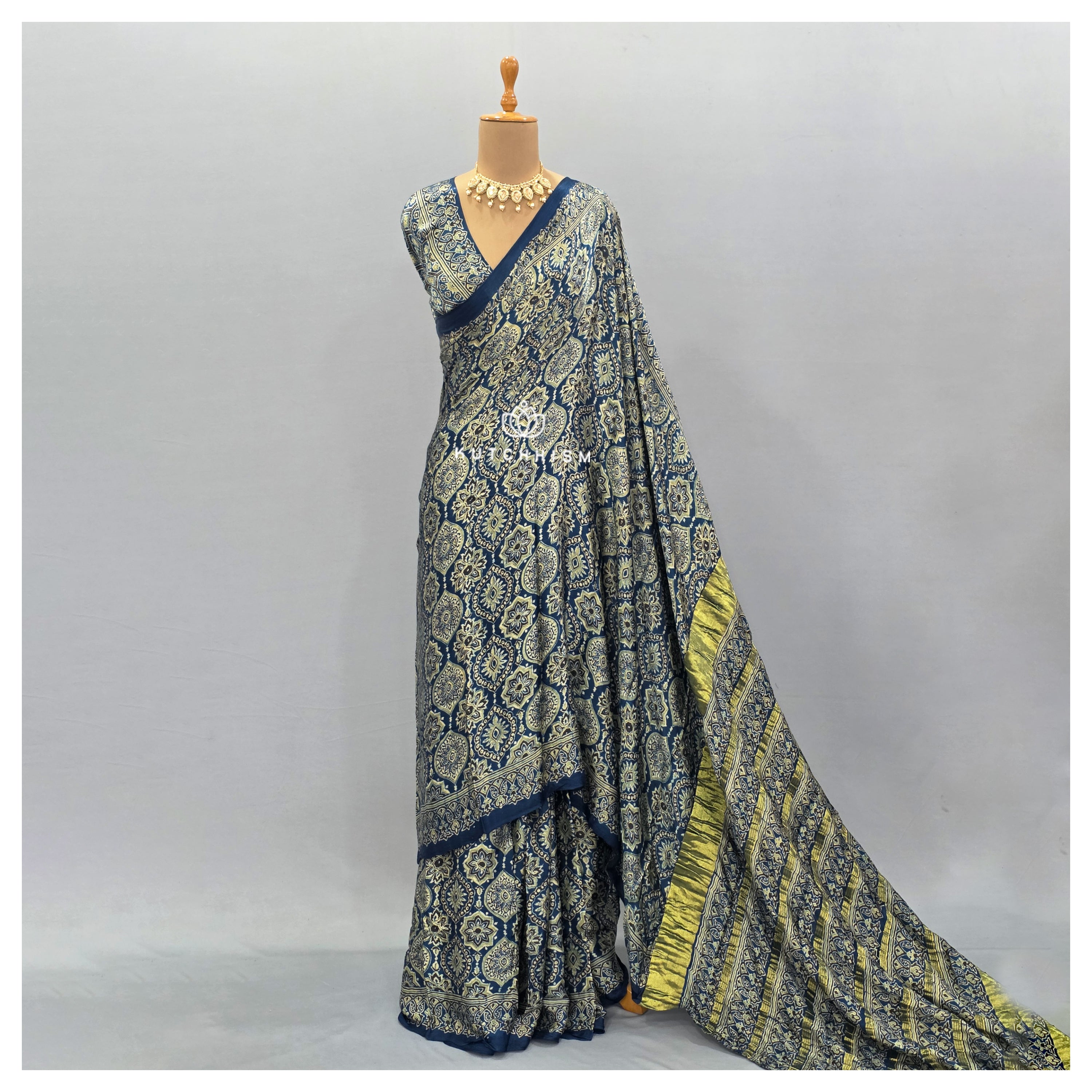 Blue Ajrakh saree