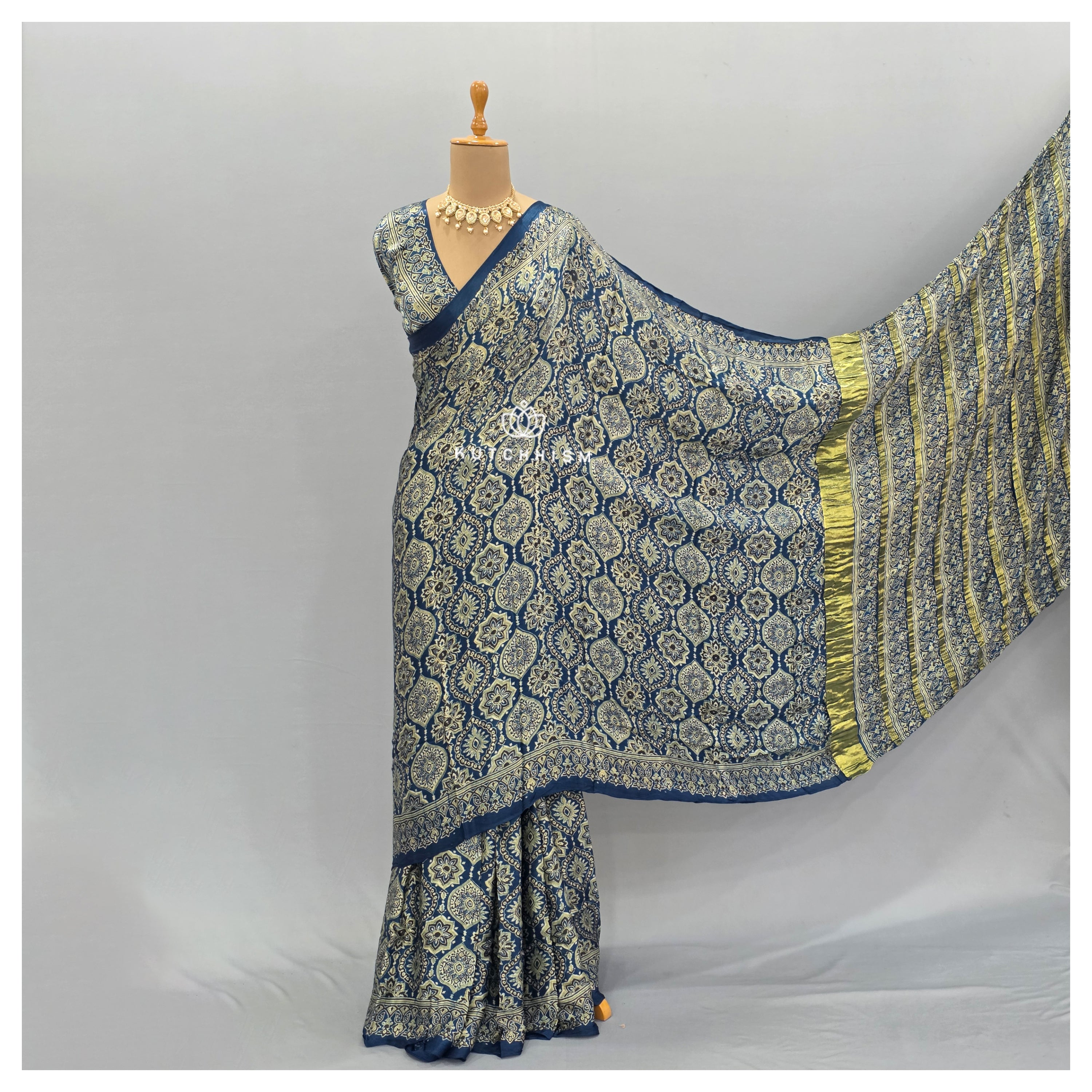 Blue Ajrakh saree