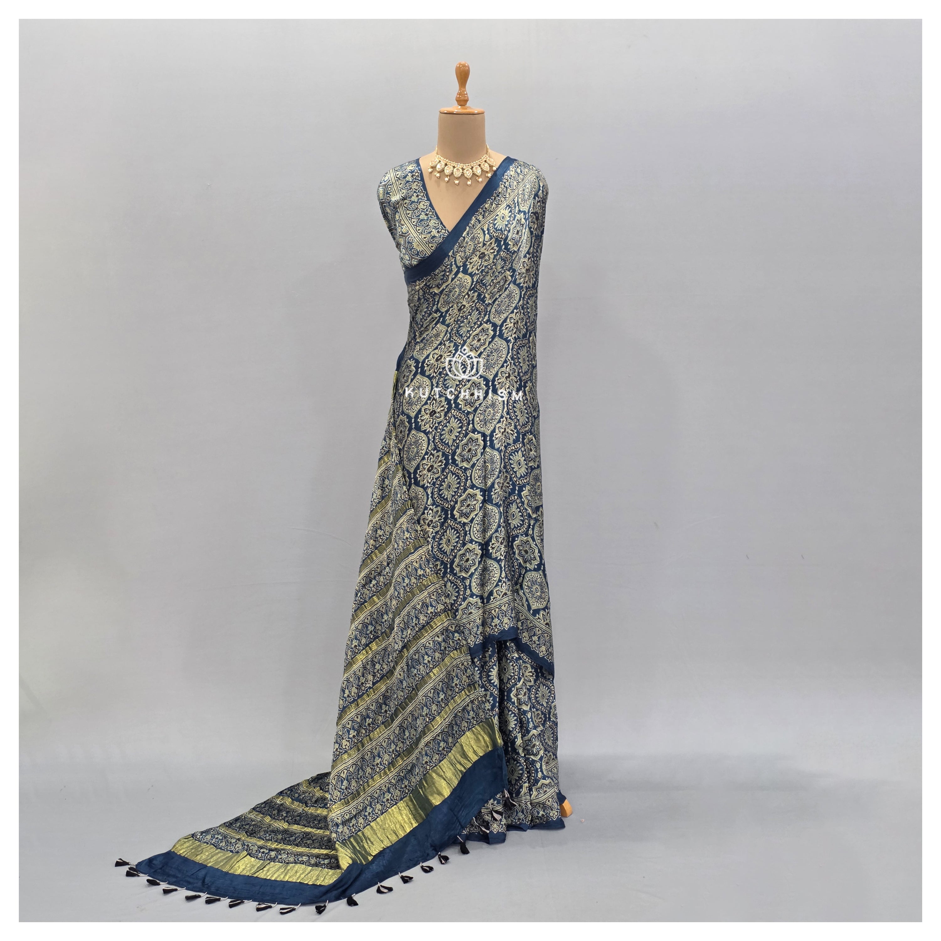 Blue Ajrakh saree