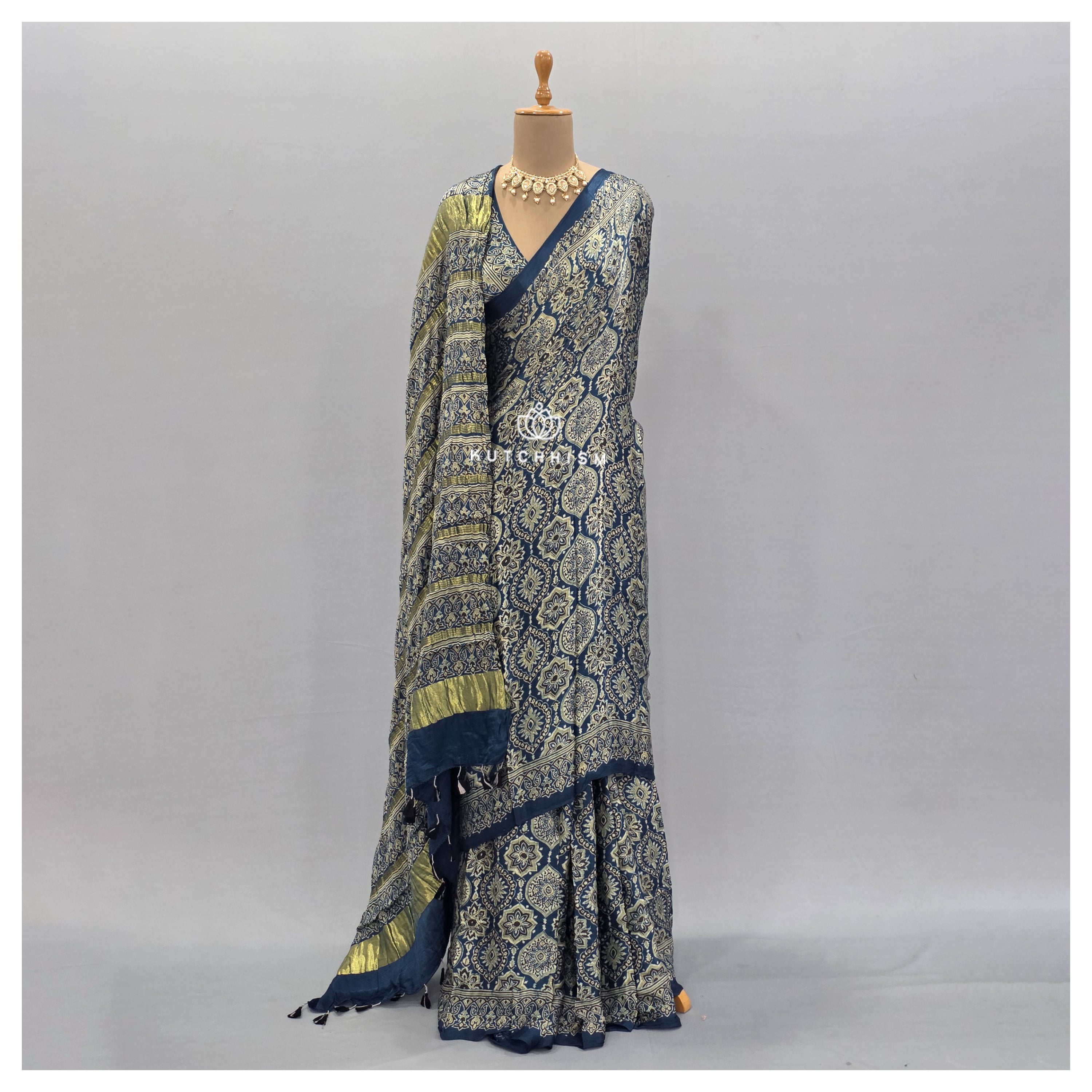 Blue Ajrakh saree