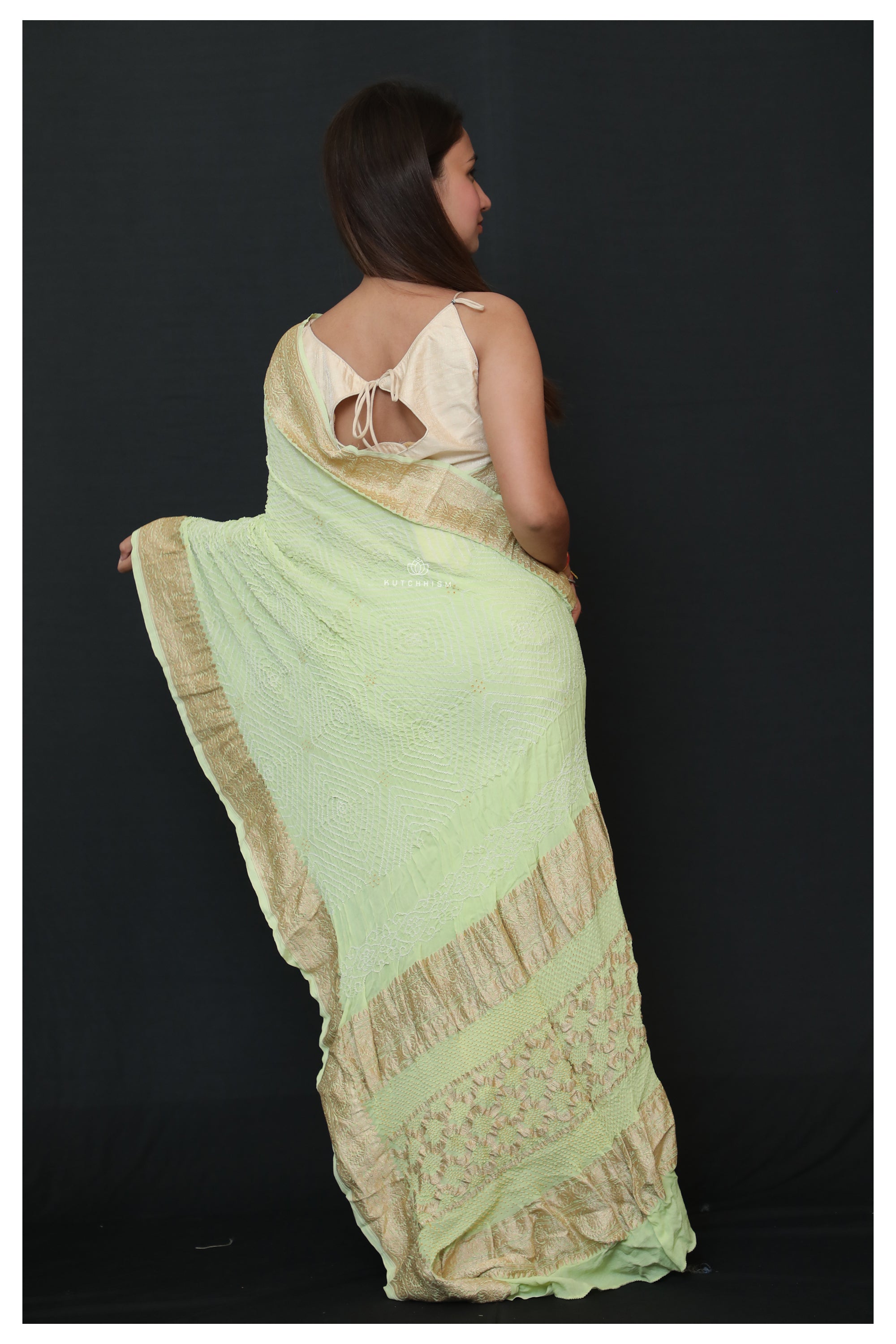 Pastel Green Banarasi Bandhani Saree