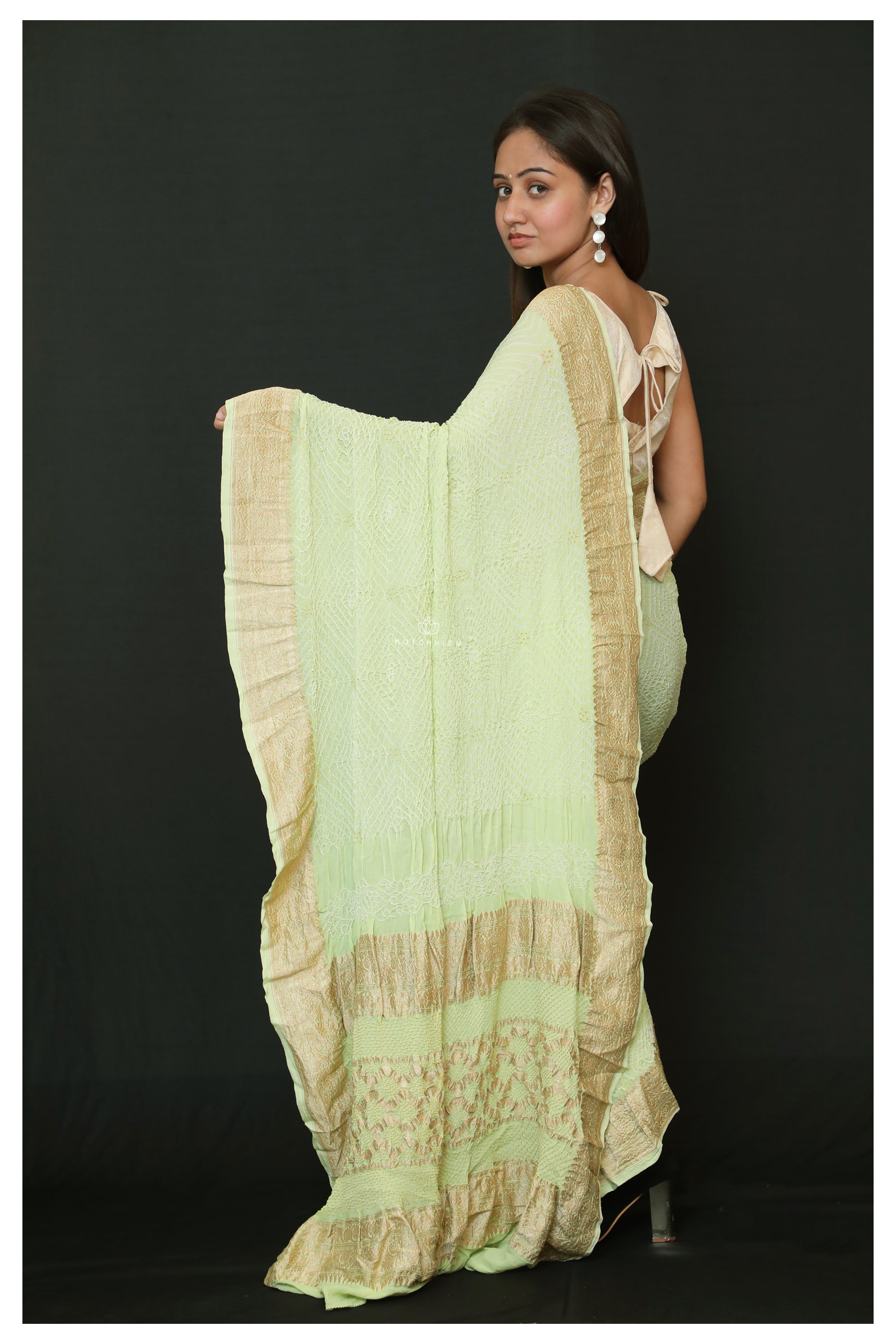 Pastel Green Banarasi Bandhani Saree