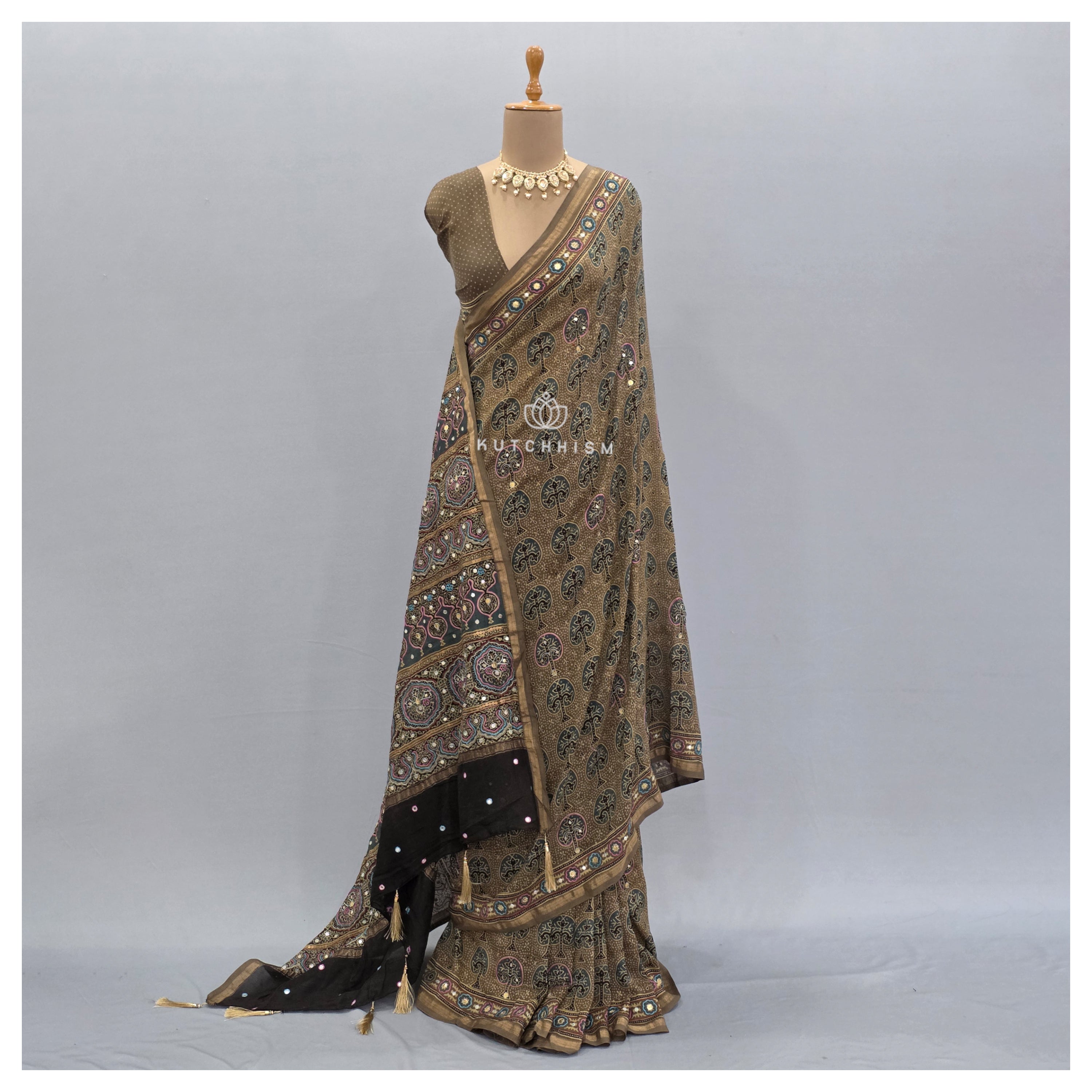 Ajrakh  Embroidery Saree