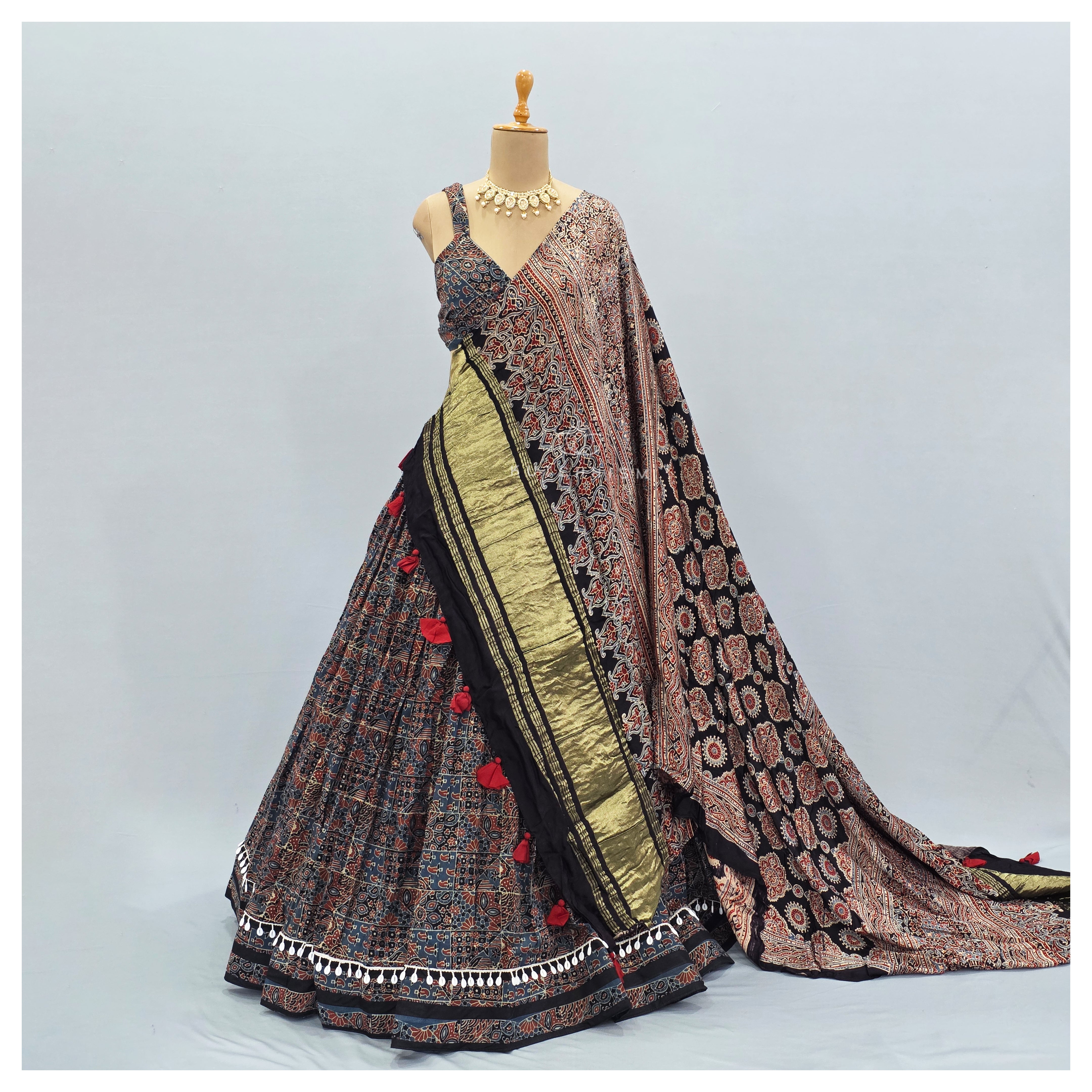 Blue ajrakh lehenga