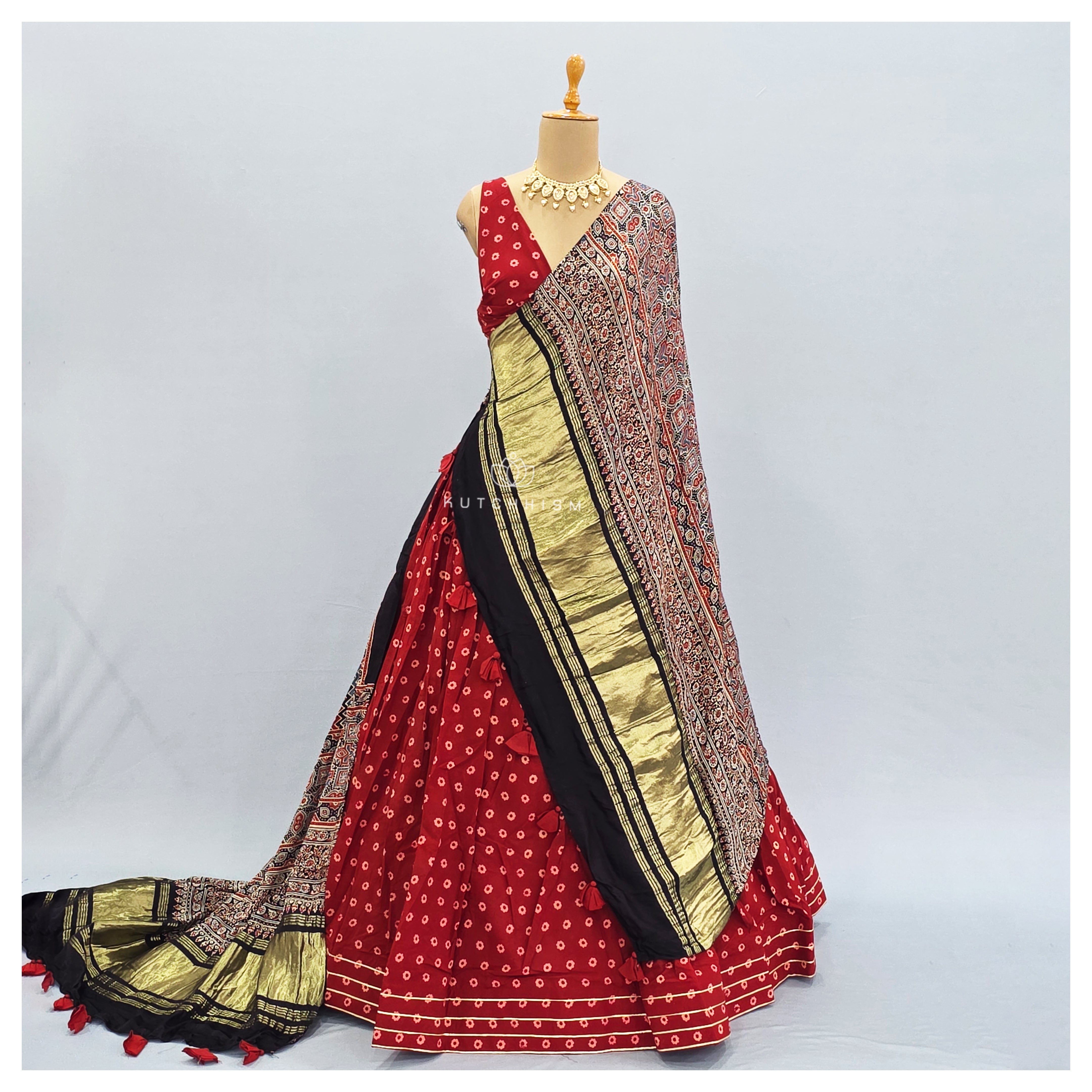 Red ajrakh lehenga