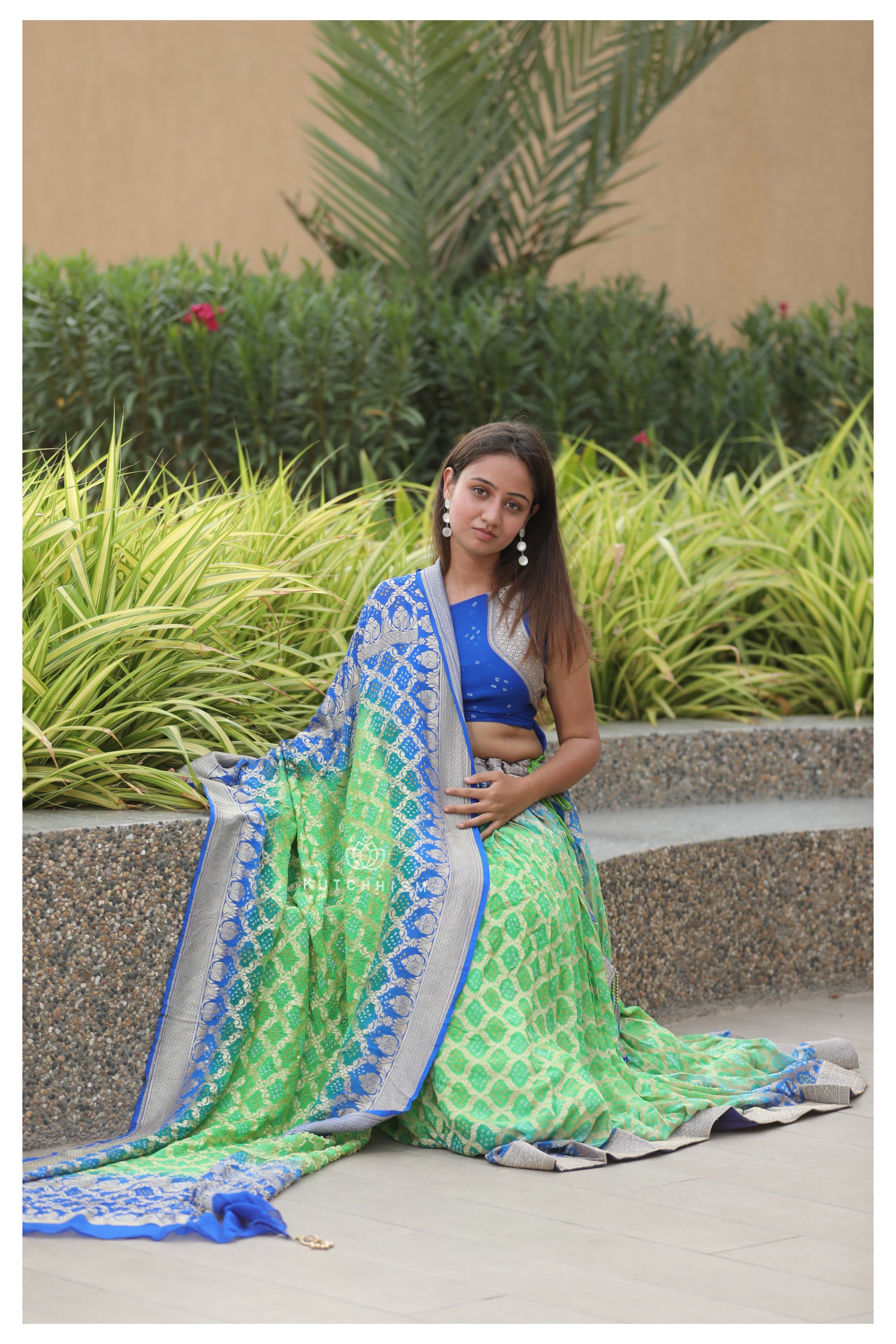 Blue Green Shaded Lehenga